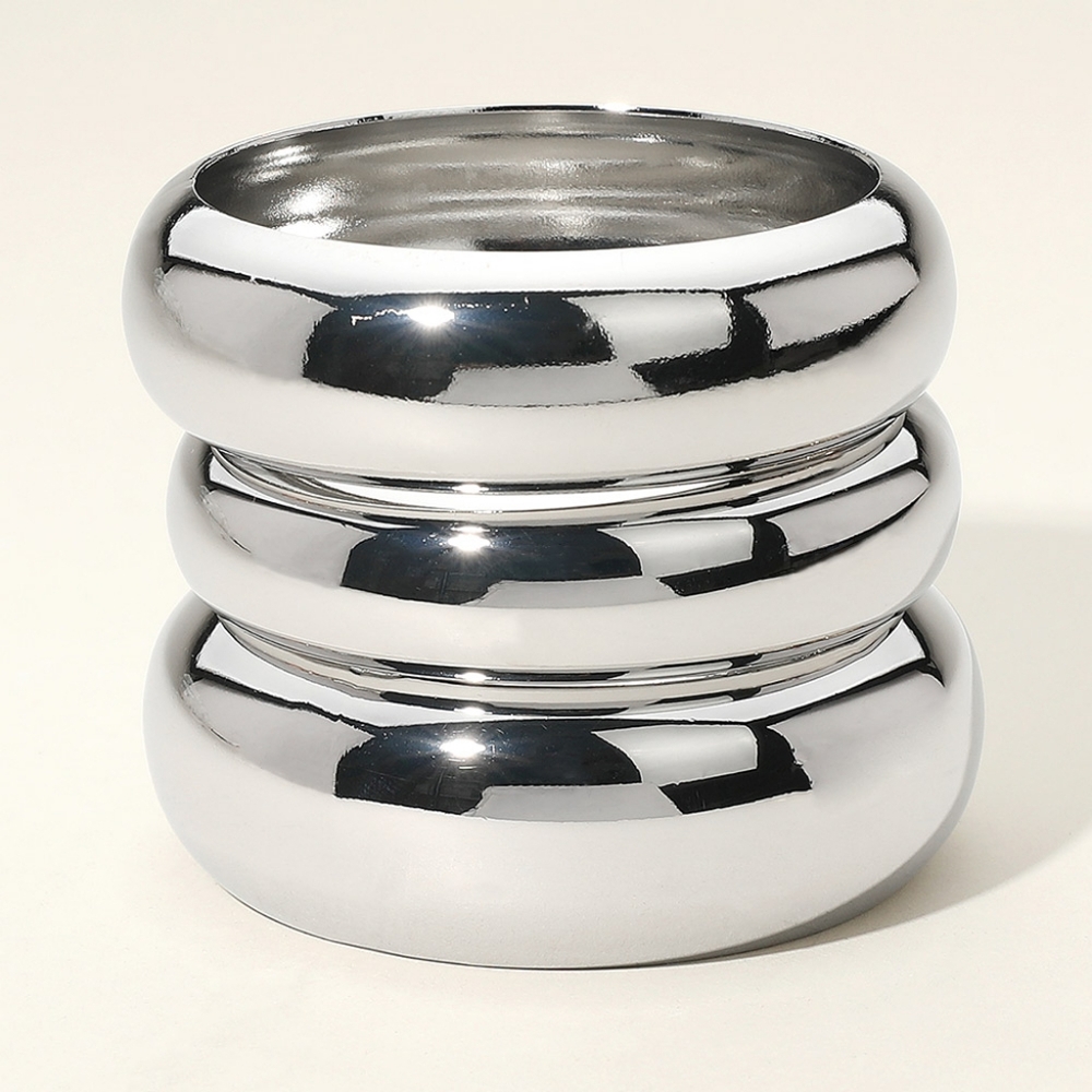 Silver 3 Piece Stack Metal Bangle Bracelets Set Layered
